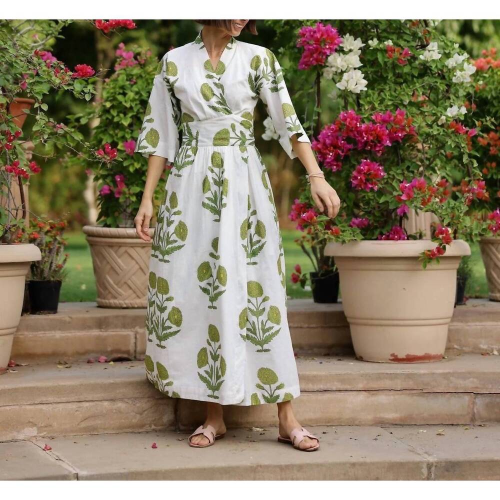 NEW MAISON MARIGOLD como wrap dress in green flower